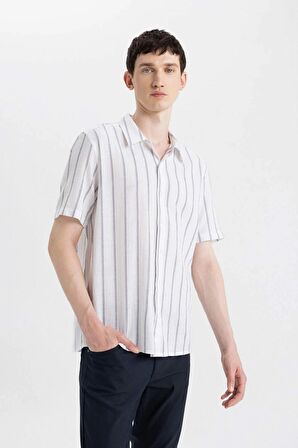 DeFacto Regular Fit Yazlık Polo Yaka Pamuklu Çizgili Kısa Kollu Gömlek Z7344AZ24SMWT34
