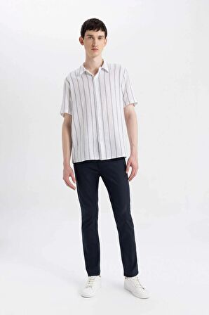 DeFacto Regular Fit Yazlık Polo Yaka Pamuklu Çizgili Kısa Kollu Gömlek Z7344AZ24SMWT34