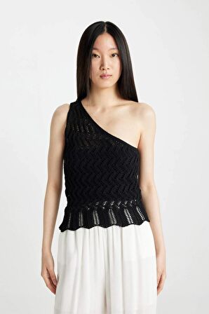 DeFacto Fitted Tek Omuzlu Kroşe Siyah Atlet C8981AX24SMBK27
