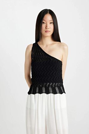 DeFacto Fitted Tek Omuzlu Kroşe Siyah Atlet C8981AX24SMBK27