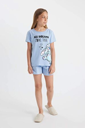 DeFacto Kız Çocuk Disney Lilo & Stitch Kısa Kollu Şortlu Pijama Takımı C8514A824SMBE571