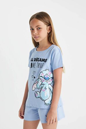 DeFacto Kız Çocuk Disney Lilo & Stitch Kısa Kollu Şortlu Pijama Takımı C8514A824SMBE571