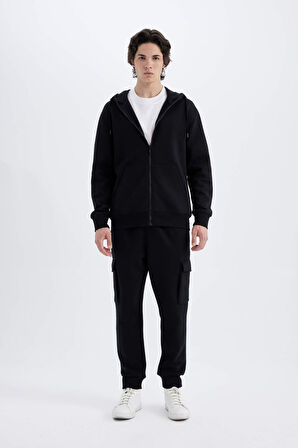 DeFacto Regular Fit Kapüşonlu İçi Yumuşak Tüylü Fermuarlı Sweatshirt X8331AZ24AUBK81