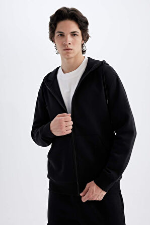 DeFacto Regular Fit Kapüşonlu İçi Yumuşak Tüylü Fermuarlı Sweatshirt X8331AZ24AUBK81