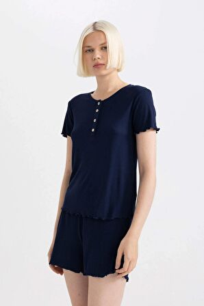 DeFacto Fall in Love Pijama Takımı Ribana Kısa Kollu Üst Şort B8685AX24SMNV31