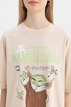 DeFacto Coool Star Wars-Mandalorian Bisiklet Yaka Baskılı Penye Kısa Kollu Mini Tişört Elbise C3498AX24SMBG360