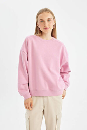 DeFacto Coool Oversize Bisiklet Yaka Kalın Basic Sweatshirt A4177AX24WNPN450