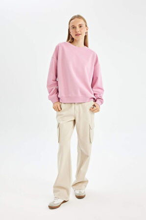 DeFacto Coool Oversize Bisiklet Yaka Kalın Basic Sweatshirt A4177AX24WNPN450