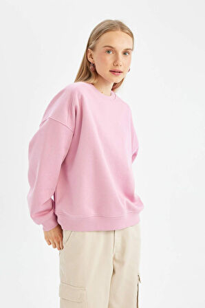 DeFacto Coool Oversize Bisiklet Yaka Kalın Basic Sweatshirt A4177AX24WNPN450