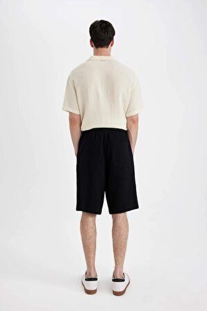 DeFacto %100 Pamuk Relax Fit Cepli Basic Düz Bermuda Şort C7589AX24SMBK81