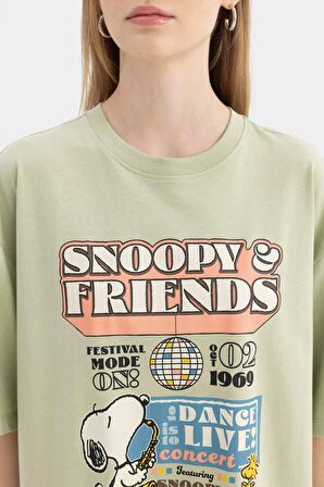 DeFacto Coool Snoopy Penye Kısa Kollu Mini Tişört Elbise C3551AX24SMGN270