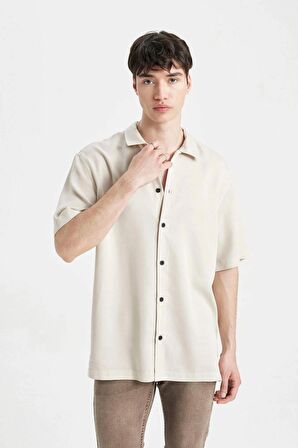 DeFacto Relax Fit Yazlık Polo Yaka Pamuklu Kısa Kollu Gömlek C7394AX24SMER37