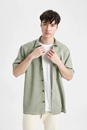 DeFacto Relax Fit Yazlık Polo Yaka Pamuklu Kısa Kollu Gömlek C7394AX24SMGN931
