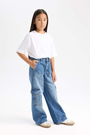 DeFacto Kız Çocuk Wide Leg Kargo Geniş Paça Jean Pantolon C8540A824AUNM28