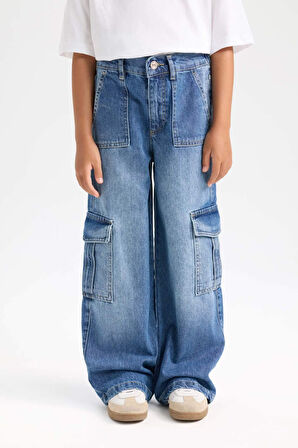 DeFacto Kız Çocuk Wide Leg Kargo Geniş Paça Jean Pantolon C8540A824AUNM39