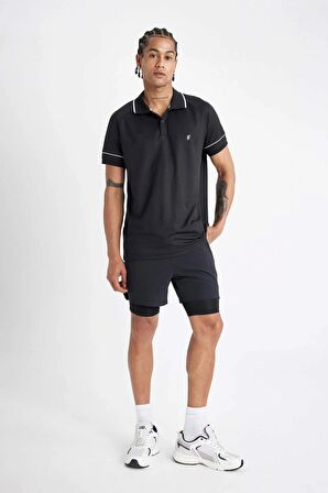 DeFactoFit Slim Fit Dar Kesim Sporcu Pike Kısa Kollu Siyah Polo Tişört D5008AX24HSBK81