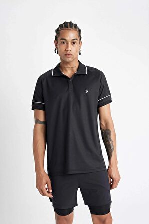 DeFactoFit Slim Fit Dar Kesim Sporcu Pike Kısa Kollu Siyah Polo Tişört D5008AX24HSBK81