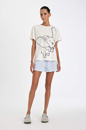 DeFacto Fall in Love Disney Dumbo Regular Fit Kısa Kollu Şortlu Pijama Takımı D4473AX24HSBE553