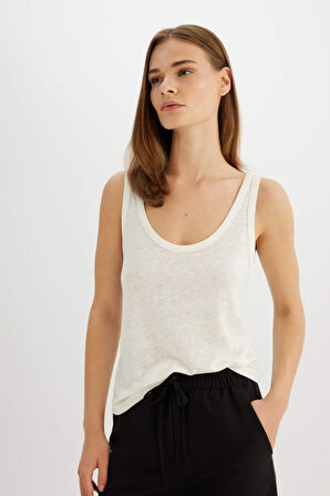 DeFacto Regular Fit U Yaka Keten Karışımlı Basic Düz Atlet D4453AX24HSER105