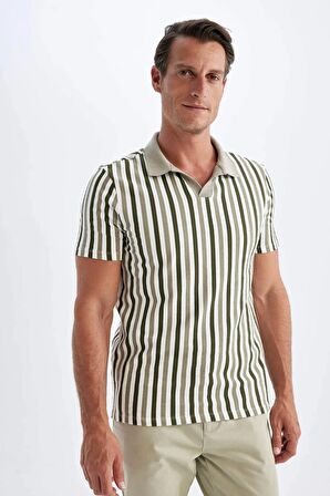 DeFacto Slim Fit Dar Kesim Çizgili Kısa Kollu Polo Tişört D4795AX24SMKH447