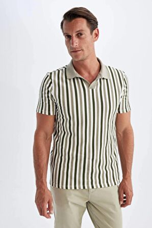DeFacto Slim Fit Dar Kesim Çizgili Kısa Kollu Polo Tişört D4795AX24SMKH447