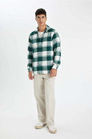 DeFacto Regular Fit Polo Yaka Kareli Flanel Uzun Kollu Gömlek D4283AX24WNGN755
