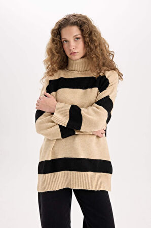 DeFacto Relax Fit Balıkçı Yaka Çizgili Kazak Tunik A8595AXNSBG245