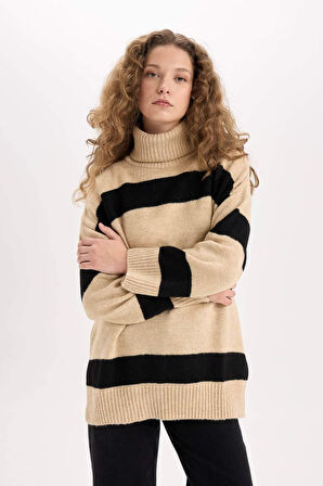 DeFacto Relax Fit Balıkçı Yaka Çizgili Kazak Tunik A8595AXNSBG245