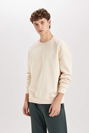 DeFacto Boxy Fit Bisiklet Yaka Baskılı Sweatshirt X8282AZ24AUBG700