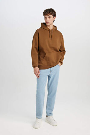 DeFacto Oversize Geniş Kalıp Kapüşonlu Kanguru Cepli Basic Düz Sweatshirt X8287AZ24AUBN550