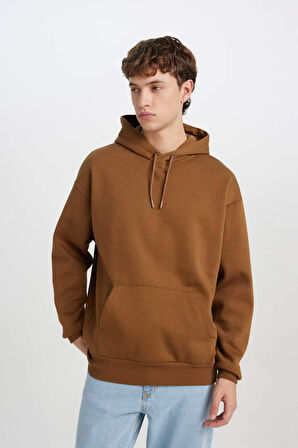 DeFacto Oversize Geniş Kalıp Kapüşonlu Kanguru Cepli Basic Düz Sweatshirt X8287AZ24AUBN550