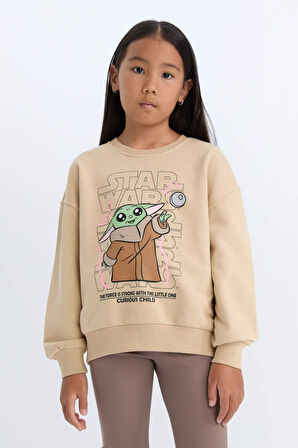 DeFacto Kız Çocuk Star Wars-Mandalorian Relax Fit Bisiklet Yaka Sweatshirt D2822A824WNBG387