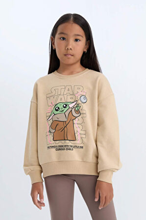 DeFacto Kız Çocuk Star Wars-Mandalorian Relax Fit Bisiklet Yaka Sweatshirt D2822A824WNBG387