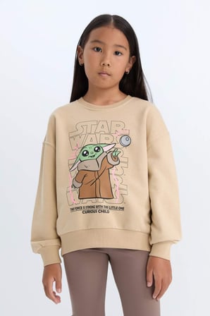 DeFacto Kız Çocuk Star Wars-Mandalorian Relax Fit Bisiklet Yaka Sweatshirt D2822A824WNBG387