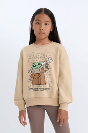 DeFacto Kız Çocuk Star Wars-Mandalorian Relax Fit Bisiklet Yaka Sweatshirt D2822A824WNBG387
