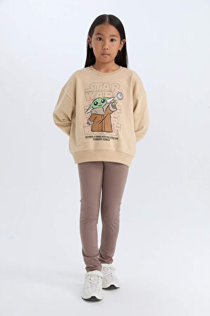DeFacto Kız Çocuk Star Wars-Mandalorian Relax Fit Bisiklet Yaka Sweatshirt D2822A824WNBG387