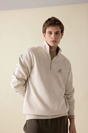 C6132 Comfort Regular Fit Rahat Kalıp Dik Yaka Baskılı Sweatshirt