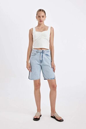 DeFacto Yüksek Bel Jean Bermuda Şort D4580AX24HSNM39