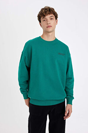 DeFacto Oversize Geniş Kalıp Bisiklet Yaka Baskılı Sweatshirt Y0372AZ24AUGN1046