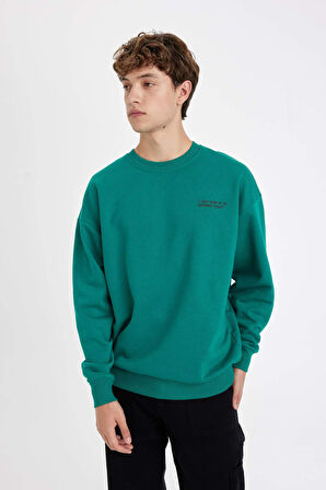 DeFacto Oversize Geniş Kalıp Bisiklet Yaka Baskılı Sweatshirt Y0372AZ24AUGN1046