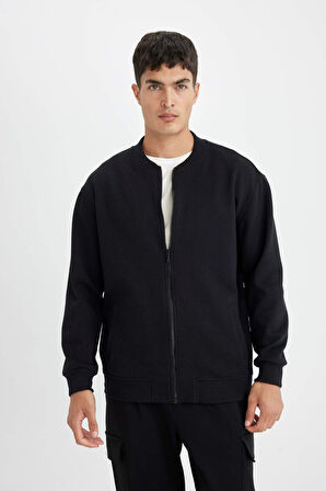 DeFacto Relax Fit Kolej Yaka Fermuarlı Çift Cepli Mevsimlik İnce Bomber Hırka D2605AX24AUBK81