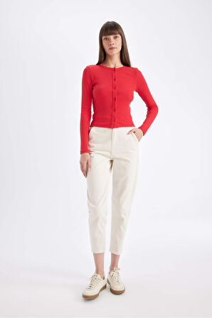 DeFacto Paperbag Gabardin Kumaş Pantolon Yüksek Bel Cepli Basic Düz Standart Paça S2790AZ24WNER238