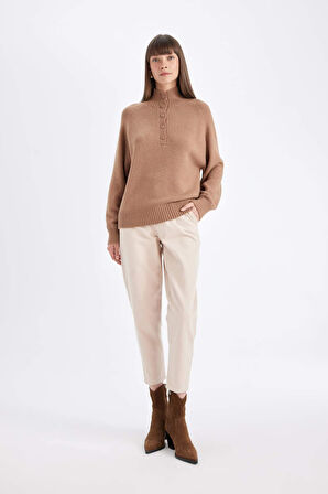 DeFacto Paperbag Gabardin Kumaş Pantolon Yüksek Bel Cepli Basic Düz Standart Paça S2790AZ24WNBG115