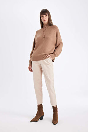 DeFacto Paperbag Gabardin Kumaş Pantolon Yüksek Bel Cepli Basic Düz Standart Paça S2790AZ24WNBG115