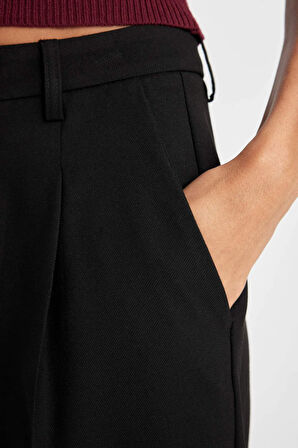 DeFacto Wide Leg Pensli Klasik Pantolon Geniş Bol Paça Basic Düz Uzun Boy Yüksek Bel Cepli Siyah C2020AX24AUBK81