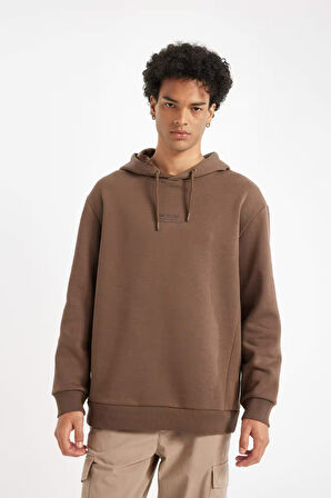 DeFacto Kahverengi Relax Fit Kapüşonlu Baskılı Sweatshirt Y9652AZ24AUBN105