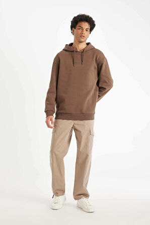DeFacto Kahverengi Relax Fit Kapüşonlu Baskılı Sweatshirt Y9652AZ24AUBN105