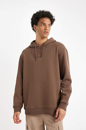 DeFacto Kahverengi Relax Fit Kapüşonlu Baskılı Sweatshirt Y9652AZ24AUBN105