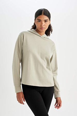 DeFactoFit Standart Fit Kapüşonlu Skuba Dalgıç Kumaş Sporcu Basic Düz Sweatshirt A5626AX24AUKH418