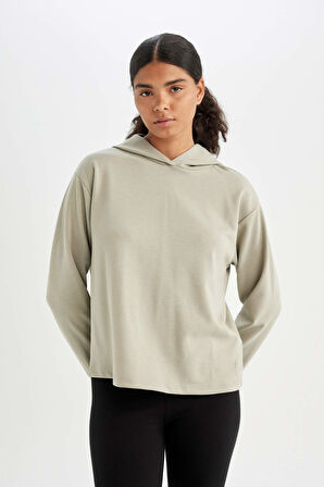 DeFactoFit Standart Fit Kapüşonlu Skuba Dalgıç Kumaş Sporcu Basic Düz Sweatshirt A5626AX24AUKH418
